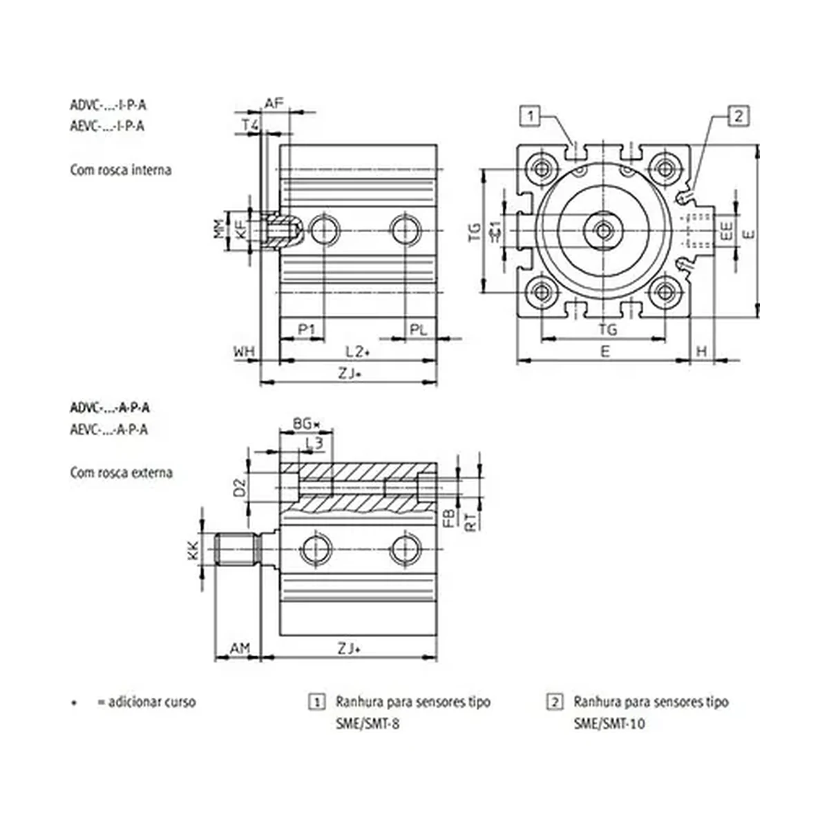 Dimensões Cilindro Pneumático AEVC FESTO PAHC AUTOMAÇÃO