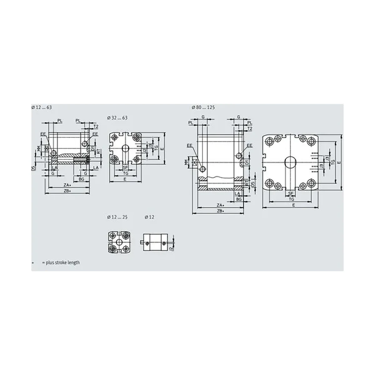 Dimensões Cilindro Pneumático ADN FESTO PAHC Automação