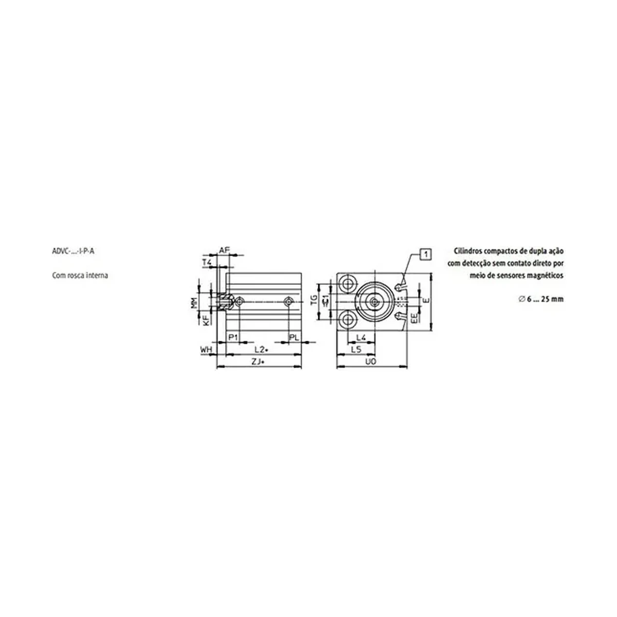 Dimensões Cilindro Pneumático ADVC FESTO PAHC Automação