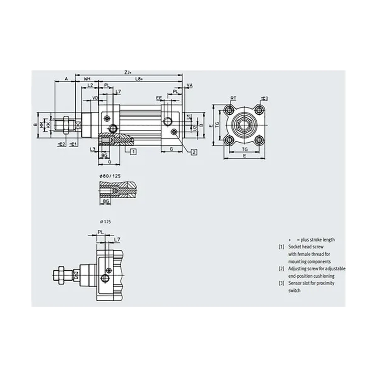 Dimensões Cilindro Pneumático DSBC-63-150-PPVA-N3 FESTO PAHC Automação