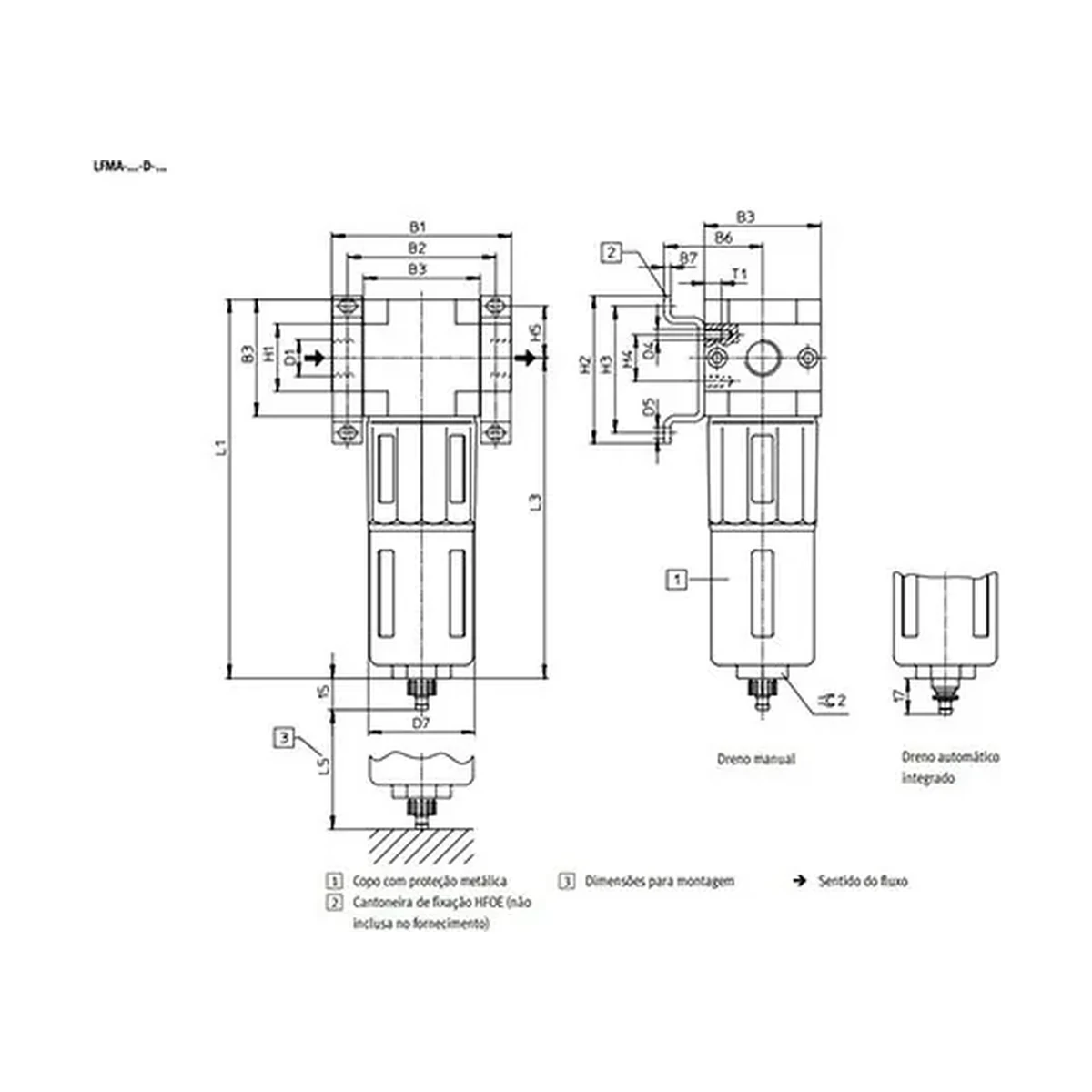 Dimensões Filtro Coalescente LFMA-1/4-D-MINI-A FESTO PAHC Automação